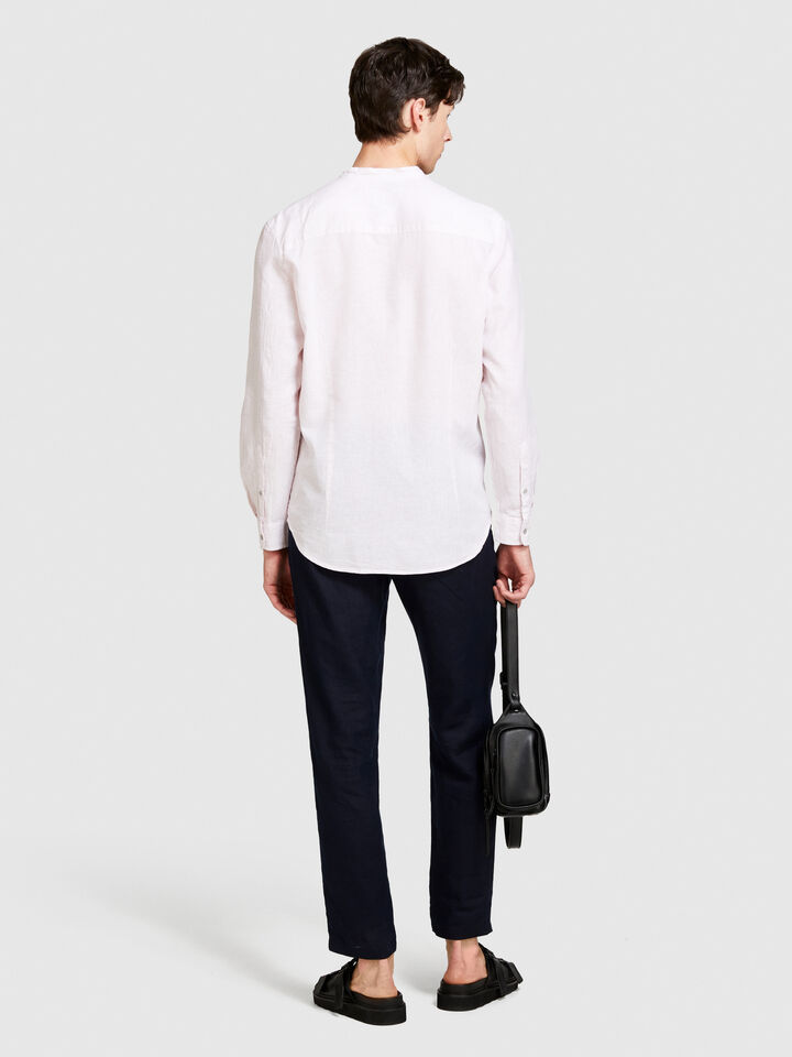 Mandarin collar shirt in linen blend - men's regular fit shirts - Soft Pink | Sisley image number 3